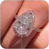 RKKOJJO 925 Sterling Silver Cubic Zirconia Ring Pear Diamond Ring Engagement Ring Wedding Band Rings for Women