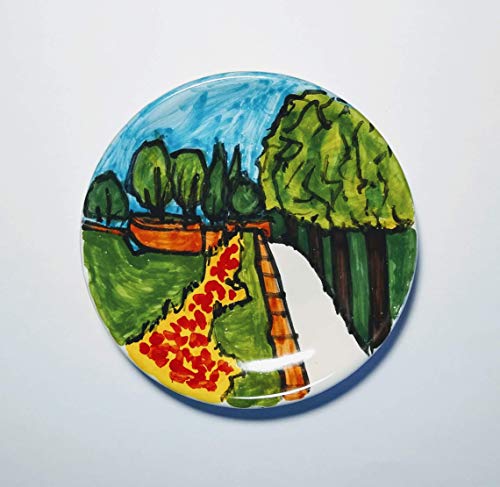 Lucca,le mura e papaveri-Piattino di ceramica fatto a mano,dimensioni,diametro cm 12 alto cm2,2,pronto per essere appeso al muro.Creato da Davide Pacini.