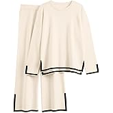 LILLUSORY Women Fall 2 Piece Lounge Set Outfits Sweatsuits Long Sleeve Sweater Tops Wide Leg Pants