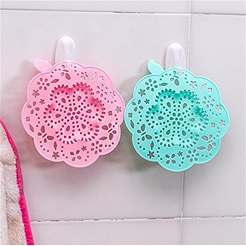 2 Pack Sink Strainer Drain Cover Hair Catcher Rubber Flower Shape Shower Trap Basin 5 inch Filter for Bathroom Kitchen Green Pink