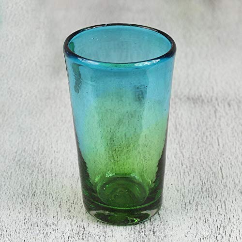NOVICA Hand Blown Recycled Glass Blue And Green Ombre Highball Glasses