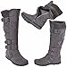 Generation Y Women's Knee High Mid Calf Flats Boots Sweater Knitted Cuff Buckles Wedge Rubber Sole