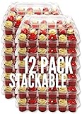 BAKERY BEST [12 Sets of 24 Counts] Cupcake Carrier, Plastic Container Holder for 24 Cupcakes -Cupcake Boxes, Clear Plastic Disposable Containers, Tall Dome Detachable Lid, Storage Tray, Muffin Holder