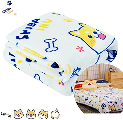 Sunny Bear Shiba Inu Soft Throw Blanket, Cute Dog Print Pattern 79" x 79"(XL)