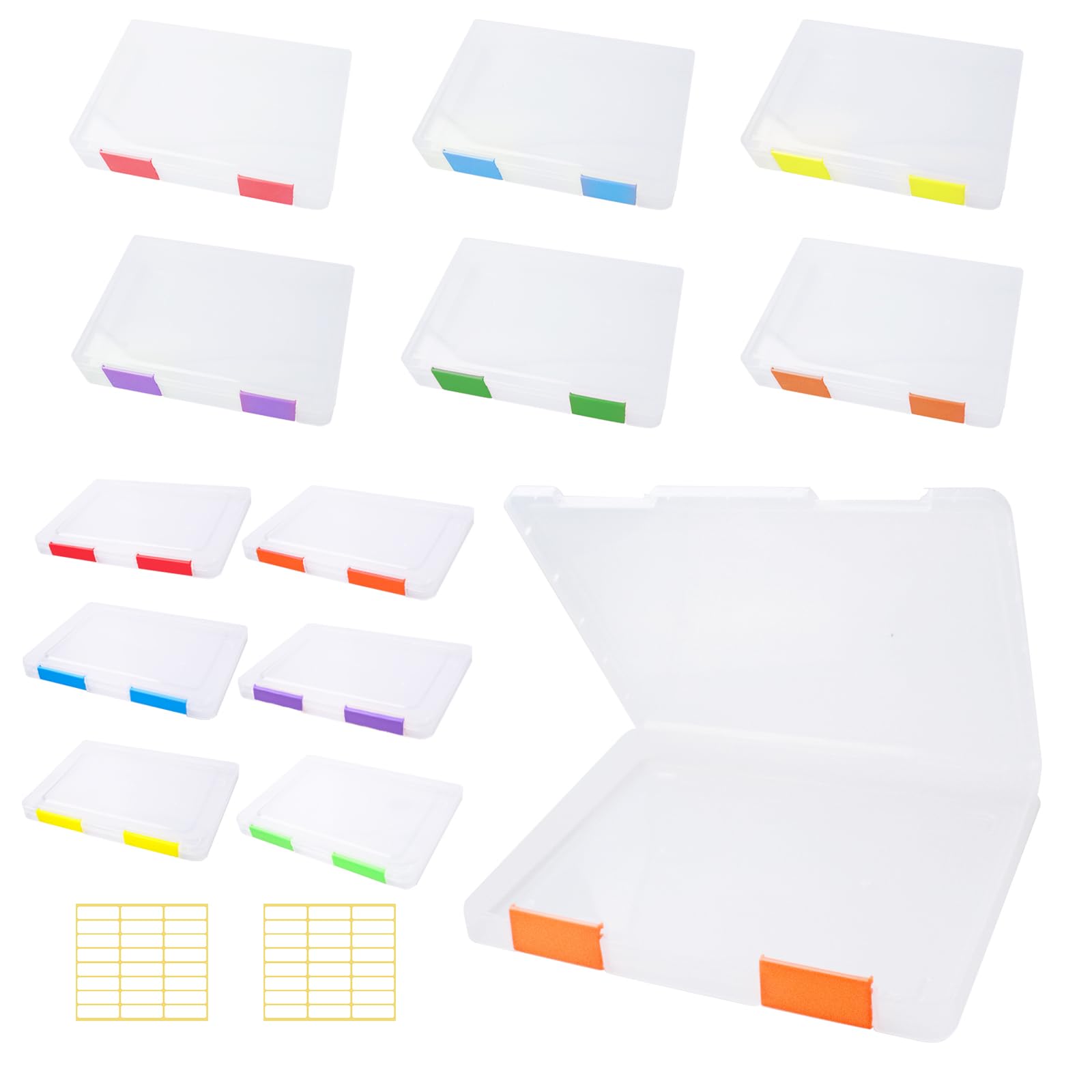 Photo 1 of Olutacot 12 Pcs Clear A4 A5 File Box Document Plastic Storage Box with 48 Labels File Holder Organizer Paper Plastic Case Magazine Protector with Buckle Office School Supplies