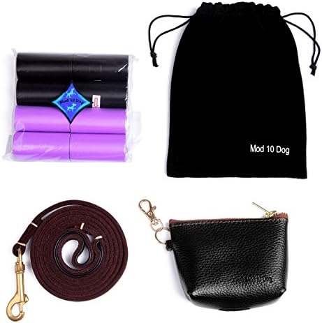 Soft Grip Leather Dog Leash with Matching Leather Waste Bag Dispenser and 8 Rolls of Waste Bags (120 Bags) Included