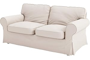 HOMETOWN MARKET Polyester Flax Sofa Covers Custom Made Compatible for IKEA Ektorp 2 Seat Loveseat Sofa Slipcovers (Polyester Beige, Ektorp Loveseat)