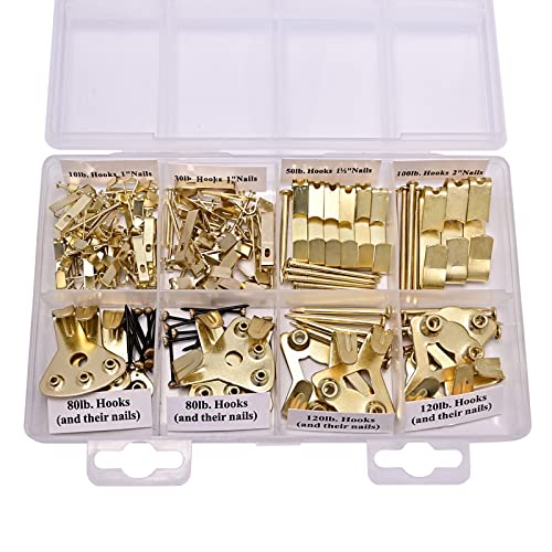 Picture Hanging Kit, Variety of Picture Hangers, Heavy Duty Picture Hanging Hooks with Nails for Photo Frames Wall Mounting 156pcs