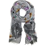 Bucasi Classic Ladies Modern Bird Print Scarf with Fringed in Gray