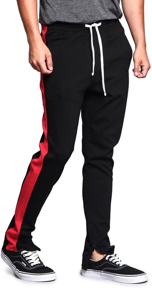Men's Premium 4-Way Extra Stretchy Ankle Zip Contrast Outer Side Stripe Slim Fit Drawstring Track Pants