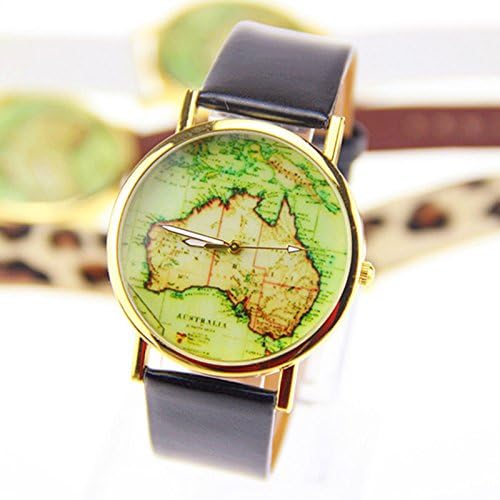 Kycut Best Watches for Men Online Womens Australia Map Leather Alloy Band Analog Quartz Wrist Watch Black
