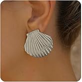 Bohemian Shell Stud Earrings for Women,Dainty Stainless Steel Seashell Piercing Earrings,Cute Ocean Beach Statement Drop Earrings
