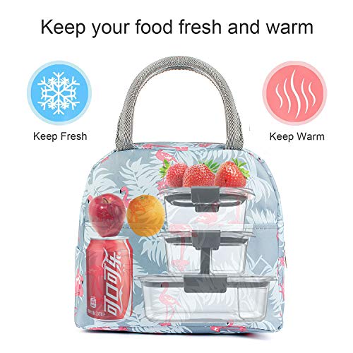 Lunch Bag,Reusable Insulated Lunch Bag Cooler Tote Box with Front Pocket Zipper Closure for Woman Man Work Picnic or Travel Light Blue Flamingo (Style 1)