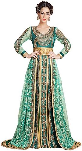 Kolkozy Fashion Women's Wedding Morrocan Kaftan Green and Gold