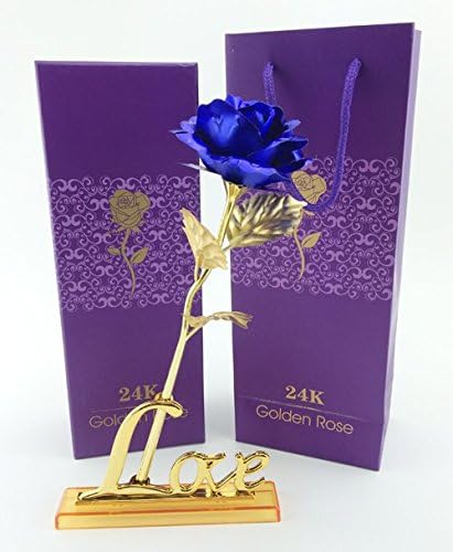 24k 10-Inch Gold Foil Rose Full Blossom Budding Gold Plated Rose Presents for Birthday, Gift for Girlfriend, Party, Wedding, Mother's Day, Romantic Gift (royal blue)