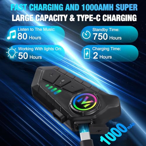FEYA Motorcycle Helmet Speakers - Super Long Battery Life, Motorbike Headset Single Use Headset with Soft/Hard Mic,IPX6 Automatic Answer/Music Control/Intelligent Noise/Wake up Siri - Y-M10