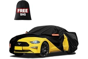 FiveFox Waterproof Car Cover Custom Fit for Ford Mustang 1964-2024 2025, for Chevy Camaro, Outdoor All Weather Full Exterior Cover Rain Sun Snow Protector Car Cover with Door Zipper