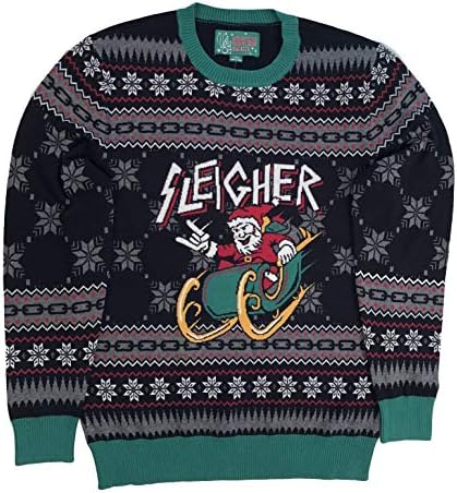 Ugly Christmas Sweater Unisex Xmas Metal Sleigher Santa Sweatshirt