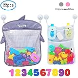 Comfylife Baby Bath Toy Organizer - Shark (2 Bath Toy Storage Nets, 10 Toy Numbers & 10 Strong Hooks) - Great Bath Net for Kids - Cute Bathtub Toy Organizer and Bath/Shower Caddy Storage Solution