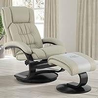 Mac Motion Oslo Collection Narvick Recliner and Ottoman in Beige Breathable Air Leather