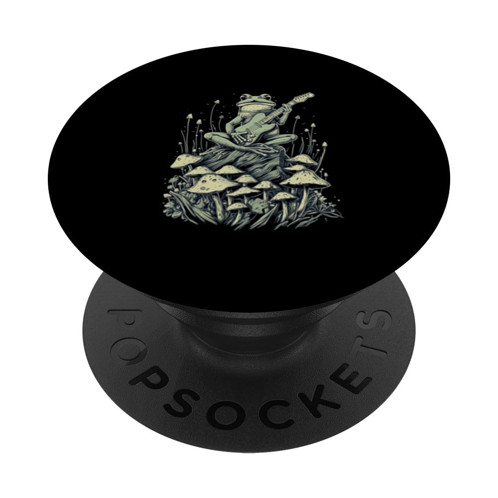 cottagecore aesthetic frog with banjo guitar under mushroom PopSockets Swappable PopGrip