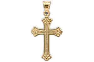 CROSS + CROWN Cross+Crown Premium 14K Ornate Yellow Gold Cross Pendant, Durable Double-Bonded 14K Pendant for Necklace, Women & Mens Gold Cross for Chain, Handcrafted Religious Jewelry in the USA with a Premium Jewelry Box