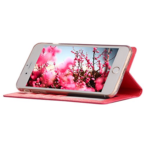 Hot Pink Wallet Case for iPhone 8,Bookstyle PU Leather Flip Cover for iPhone 7,Herzzer Noble Luxury Premium Magnetic Holster Card Holder Folding Stand Leather Protective Case with Soft Inner TPU - Thumbnail 3