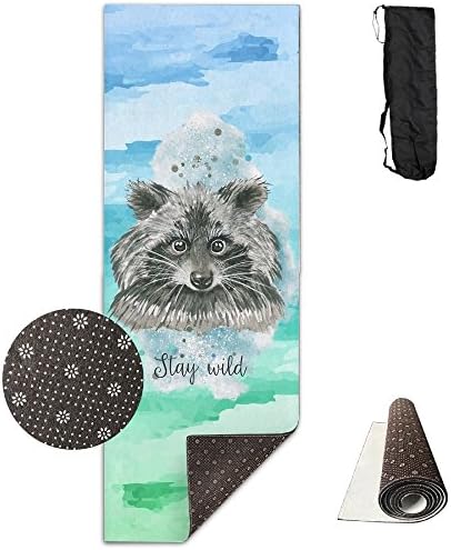 FHIEOMAT Unisex Pretty Watercolor Raccoon Yoga And Pilates Mat Exercise Mat With Carrying Bag