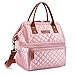 Lunch Bags for Women Wide Open Insulated Lunch Box With Double Deck Large Capacity Cooler Tote Bag With Removable Shoulder Strap Lunch Organizer For Outdoor/Work(Pink)