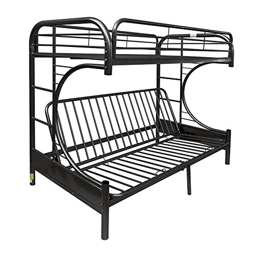 Major-Q 7002091bk Black Modern Metal Tube Supported Twin Futon Bunk Bed with Built-in Ladders & Full Length Guard Rails - Thumbnail 2