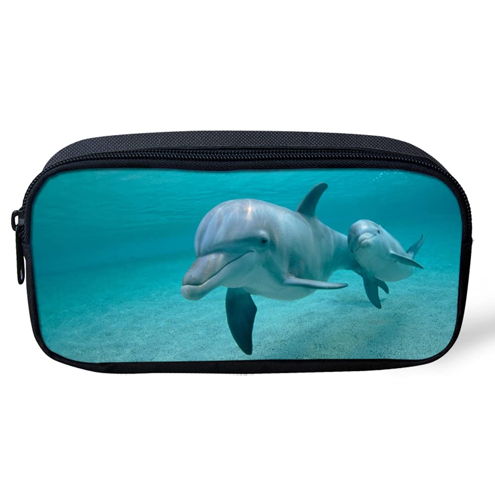 UOIMAG Cute Dolphin Mom and Kid Pencil Case for Boys Girls, Kids School Pen Holder Bag, Adults Office Desk Organizer Pen Bag