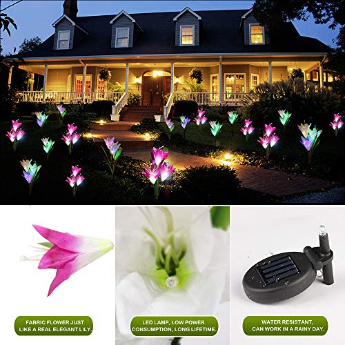 dapai Solar Flowers Garden Light, LED Garden Decorations Light Outdoor Solar Powered Yard Art Waterproof Color Changing Lily Flowers for Garden Yard Patio Decorations (2 Pack)