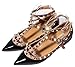 CAMSSOO Women's Metal Studs Strappy Buckle Pointy Toe Flats Comfortable Dress Pumps Shoes