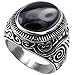 Men's Classic Vintage Oval Agate Biker Stainless Steel Ring Band Silver Black Size 11