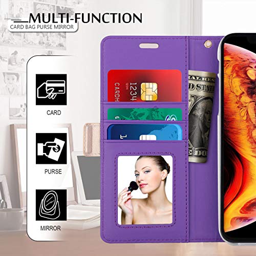 WWW iPhone Xs Max (6.5 inch) 2018 Case, [Luxurious Romantic Carved Flower] Leather Wallet Case with [Inside Makeup Mirror] and [Kickstand Feature] for iPhone Xs Max 6.5 Inch (2018 Released) Purple - Thumbnail 4
