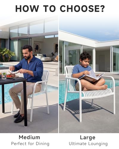HariNorgen Set of 2 Modern Outdoor Indoor Armchairs,Heavy Duty White Poolside Lounge Chairs,UV-Resistant & Rust-Free Resin Seating for Patio,Balcony & Garden, Fully Assembled,White