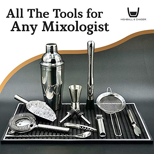 Highball & Chaser Barkeeper-Kit mit Espresso-Bambusständer. Wunderschönes Cobbler Cocktail-Shaker-Bar-Set mit Bar… – Bild 5