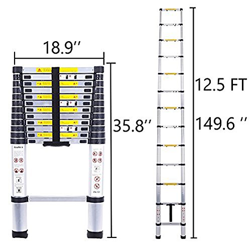 Telescoping Ladder Jason 12.5FT 3.8M Max Load 330lbs Aluminum Ladder