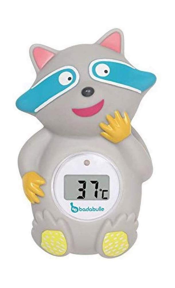 Badabulle Racoon Baby Bath Thermometer, bath and room thermometer, Grey Racoon
