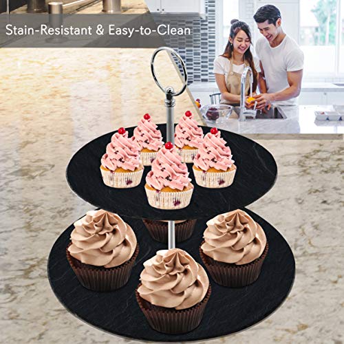 image for Two Tier Slate Cake Stand - Round Multi Tiered Tray Serving Plate, Cup