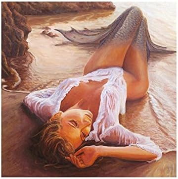 DIY 5D Diamond Painting by Number Kits, Crystal Rhinestone Diamond Embroidery Paintings Pictures Arts Craft for Home Wall Decor, Beach Mermaid 8X8 inch