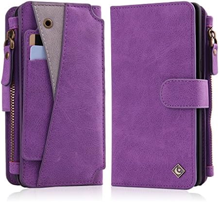 Galaxy Note 8 Wallet Case,PU Leather Multifunction Large Capacity Zipper Wallet With Detachable Slim Case,Flip Stand Case ID Card Slot Cash Purse for Samsung Note8 (Purple)