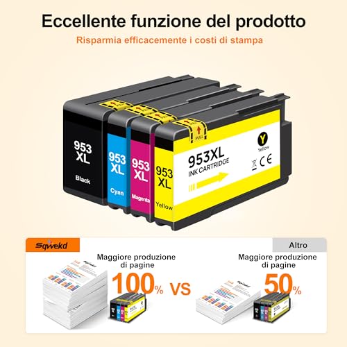 Sqwekd 953XL Remanufactured Cartridges for HP 953XL Multipack Compatible for HP Officejet Pro 7720 7740 8715 8210 8710 7730 8216 8218 8718 8719 8720 8725 8730 8740 (Black Cyan Yellow Magenta)