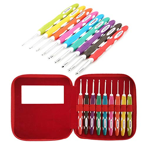 Ergonomic Crochet Hooks Set with Soft Grip, Crochet Hooks with Case for Arthritic Hands, Size from 2.0mm to 6.0mm(B~J)
