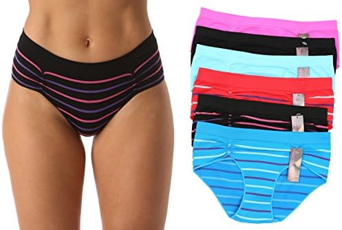 Just Intimates Seamless Bikini Underwear with Ruched Detailing Solids & Stripes (6 Pack)