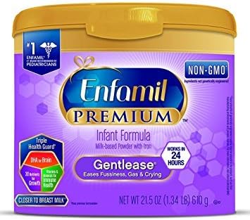 Enfamil PREMIUM Non-GMO Gentlease Infant Formula, Powder, 21.5 Ounce Reusable Tub - Pack of 6