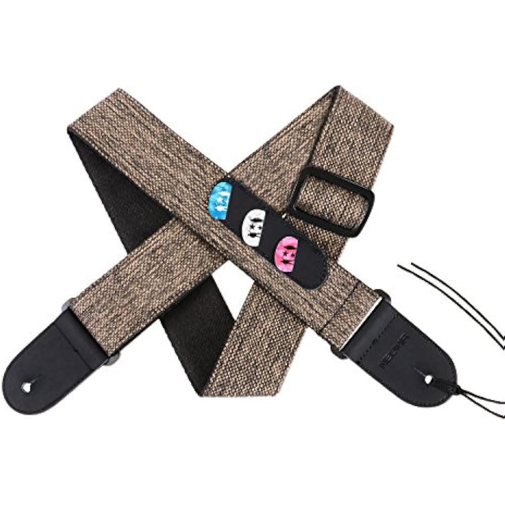 Guitar Strap Leather Ends Pick Pocket, 3 Picks Included, Ideal Electric