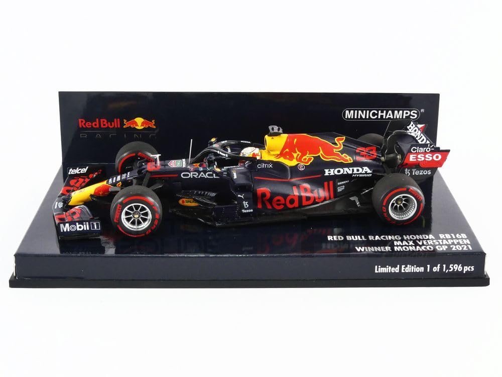 Minichamps 410210633 1:43 Red Bull Racing Honda RB16B-Max Verstappen-Winner Monaco GP 2021 Collectible Miniature Car, Multicoloured
