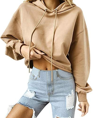 Womens Teen Girls Plus Size Long Sleeve Hoodie Sweatshirt Batwing Sleeve Solid Hooded Pullover Blouse Tops