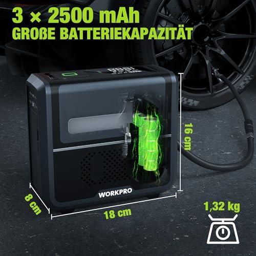 Kabellose Elektrische Luftpumpe 3-in-1 mit LED-Licht, Powerbank, Akku Kompressor mit Display & Abschaltautomatik, für Auto, Fahrrad, Motorrad, Bälle – USB & 12V Ladeoption
